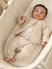 Conjunto de chaqueta, bodi y leggings de punto de algodón 100 % en marrón con patitos de Mamas & Papas - Imagen 1 de 10