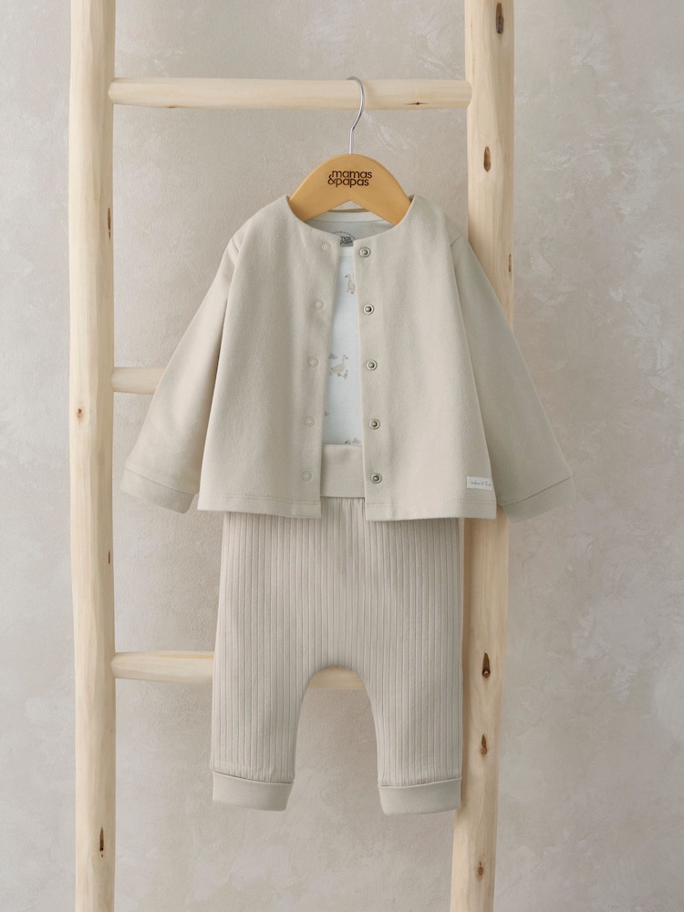 Mamas & Papas 100% Cotton Duckling Brown Jersey Jachetă Body And Colanți Set - Image 6 of 10