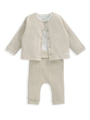 Conjunto de chaqueta, bodi y leggings de punto de algodón 100 % en marrón con patitos de Mamas & Papas - Imagen 7 de 10