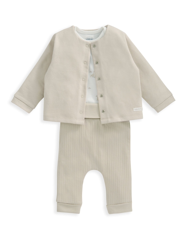 Mamas & Papas 100% Cotton Duckling Brown Jersey Jachetă Body And Colanți Set - Image 7 of 10