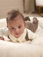 Mamas & Papas 100% Cotton Teddy Bear Knitted Brown Dungarees And Bodysuit Set - Image 2 of 8