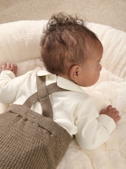 Mamas & Papas 100% Cotton Teddy Bear Knitted Brown Dungarees And Bodysuit Set - Image 3 of 8