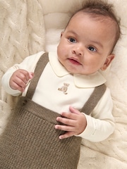 Mamas & Papas 100% Cotton Teddy Bear Knitted Brown Dungarees And Bodysuit Set - Image 4 of 8