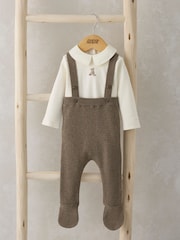 Mamas & Papas 100% Cotton Teddy Bear Knitted Brown Dungarees And Bodysuit Set - Image 5 of 8