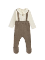 Mamas & Papas 100% Cotton Teddy Bear Knitted Brown Dungarees And Bodysuit Set - Image 6 of 8