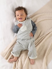 Mamas & Papas Blue 100% Cotton Stripe Dungaree And Bodysuit Set - Image 1 of 6