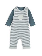 Mamas & Papas Blue 100% Cotton Stripe Dungaree And Bodysuit Set - Image 4 of 6