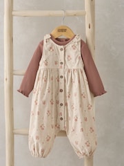 Mamas & Papas Pink Floral Corduroy Dungarees And Bodysuit Set - Image 1 of 5