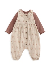 Mamas & Papas Pink Floral Corduroy Dungarees And Bodysuit Set - Image 2 of 5