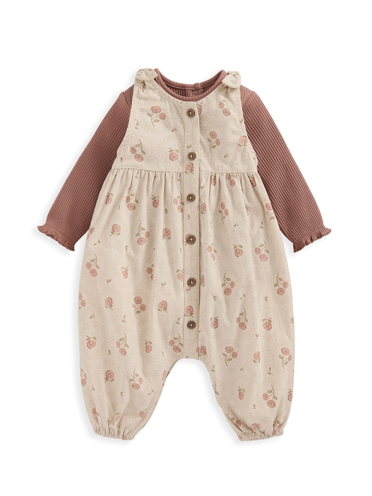 Mamas & Papas Pink Floral Corduroy Dungarees And Bodysuit Set - Image 2 of 5