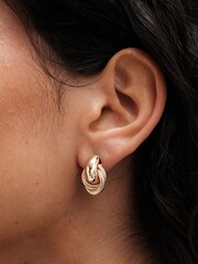 Mood Gold Tone Mini Recycled Textured Twist Doorknocker Earrings - Image 2 of 3