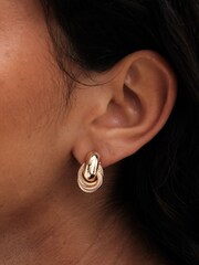 Mood Gold Tone Mini Recycled Textured Twist Doorknocker Earrings - Image 3 of 3