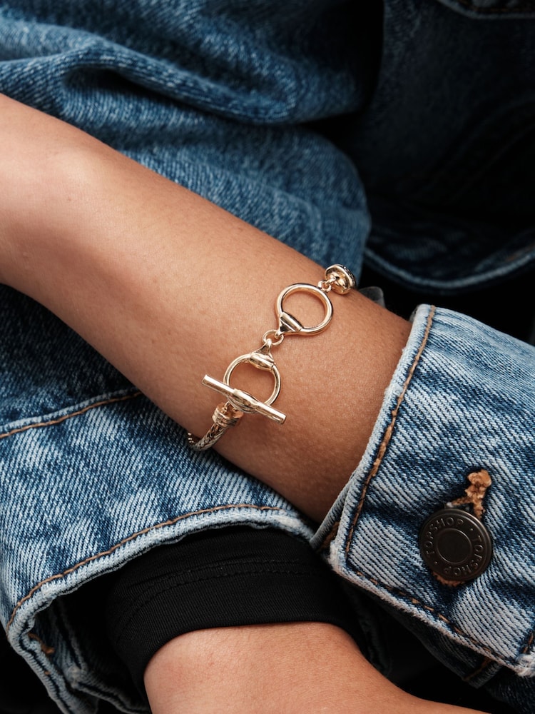 Mood Gold Tone Flat Cobra Station Chain T-Bar Bracelet - Image 2 of 4