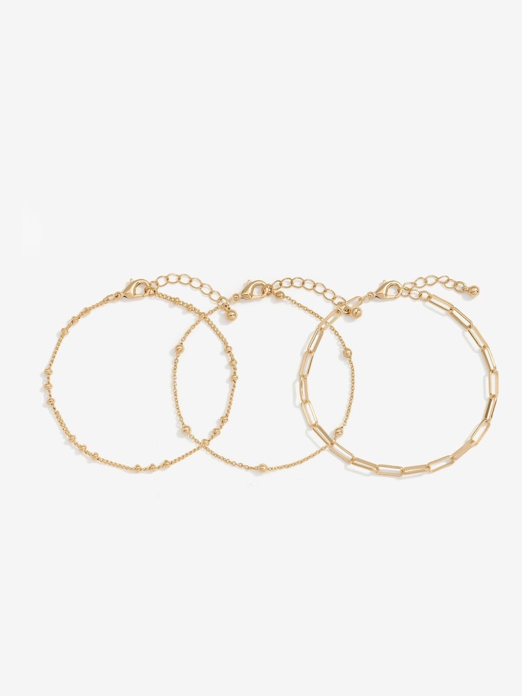 Mood Gold Tone Polished Ball Fine Chain Bracelets Pack of 3 - Image 1 of 3