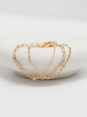 Mood Gold Tone Polished Ball Fine Chain Bracelets Pack of 3 - Image 2 of 3