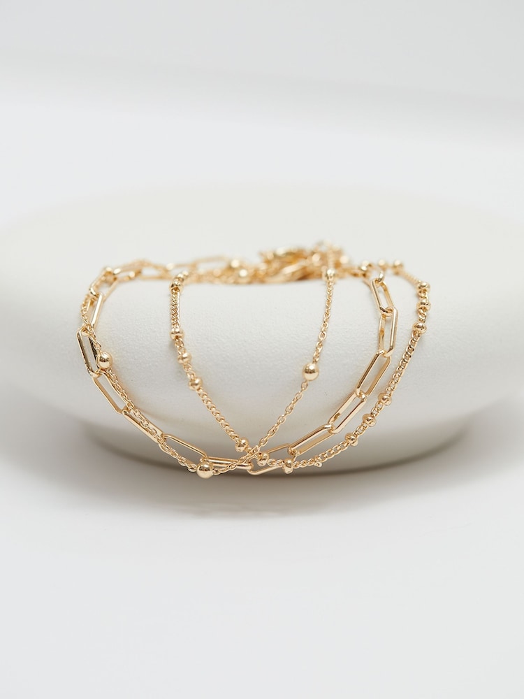 Mood Gold Tone Polished Ball Fine Chain Bracelets Pack of 3 - Image 2 of 3