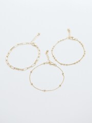 Mood Gold Tone Polished Ball Fine Chain Bracelets Pack of 3 - Image 3 of 3