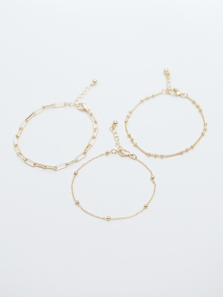 Mood Gold Tone Polished Ball Fine Chain Bracelets Pack of 3 - Image 3 of 3