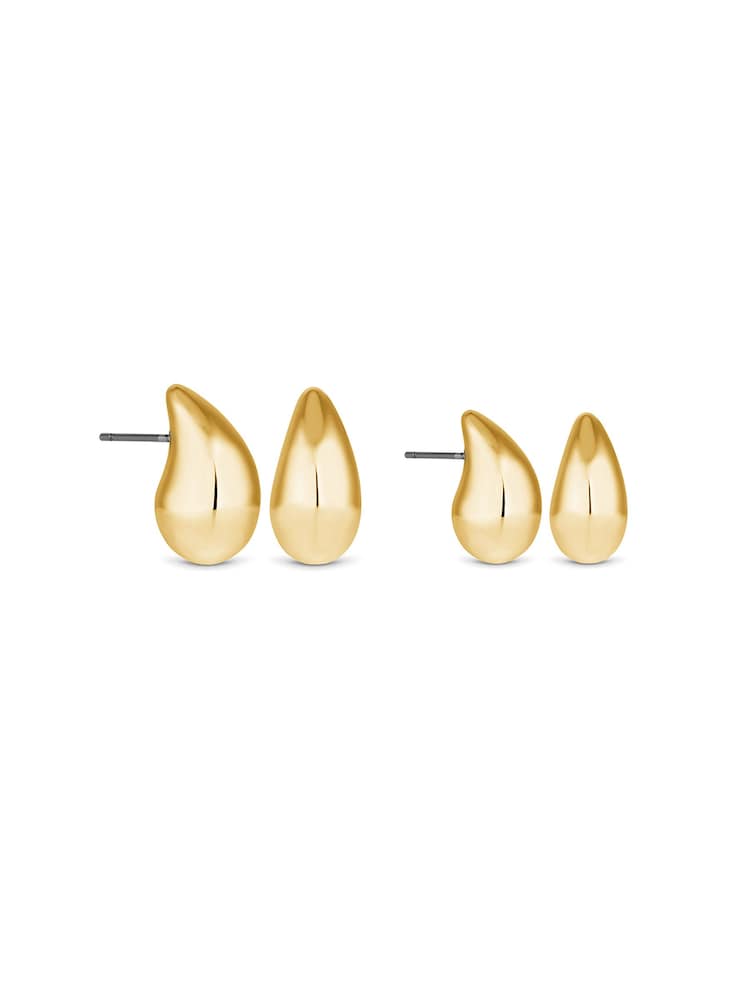Mood Gold Plated Polished Dome Hoop 2 Pack Earrings - Image 1 of 6