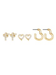 Mood Gold Tone Crystal Love Heart Mixed Earrings Pack of 3 - Image 1 of 6