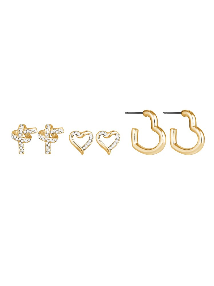 Mood Gold Tone Crystal Love Heart Mixed Earrings Pack of 3 - Image 1 of 6