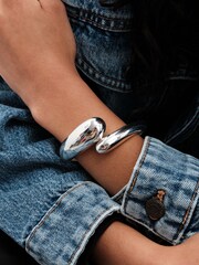 Mood Silver Tone Polished Orb Hinge Cuff Bracelet - Image 2 of 3