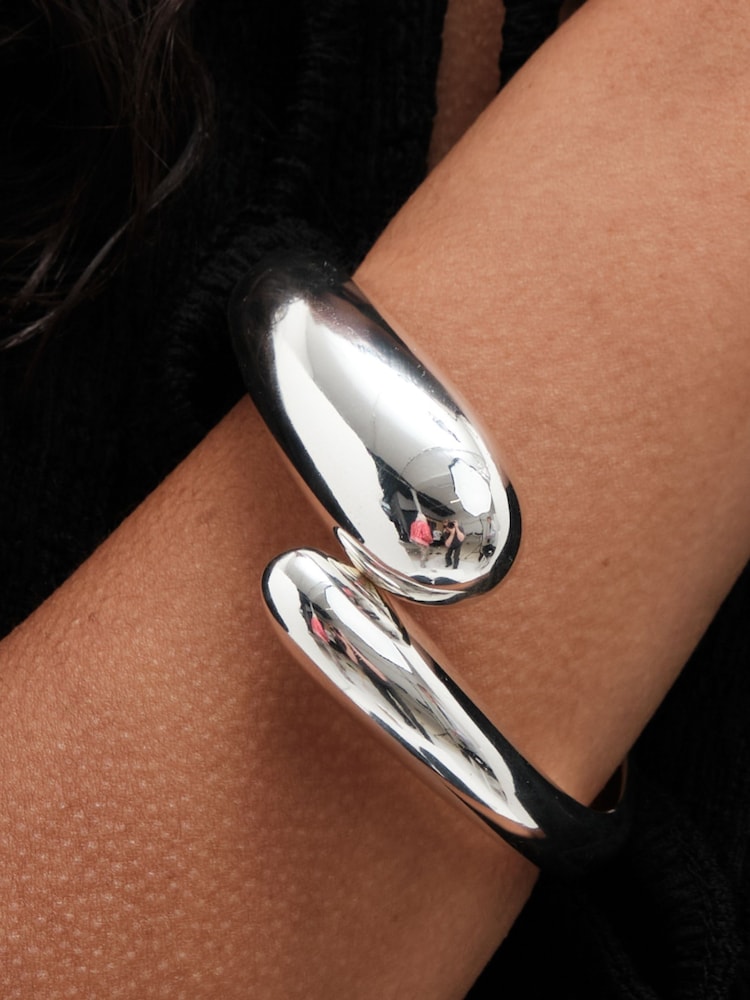 Mood Silver Tone Polished Orb Hinge Cuff Bracelet - Image 3 of 3