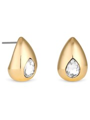 Mood Gold Tone Crystal Pear Dome Hoop Earrings - Image 1 of 4