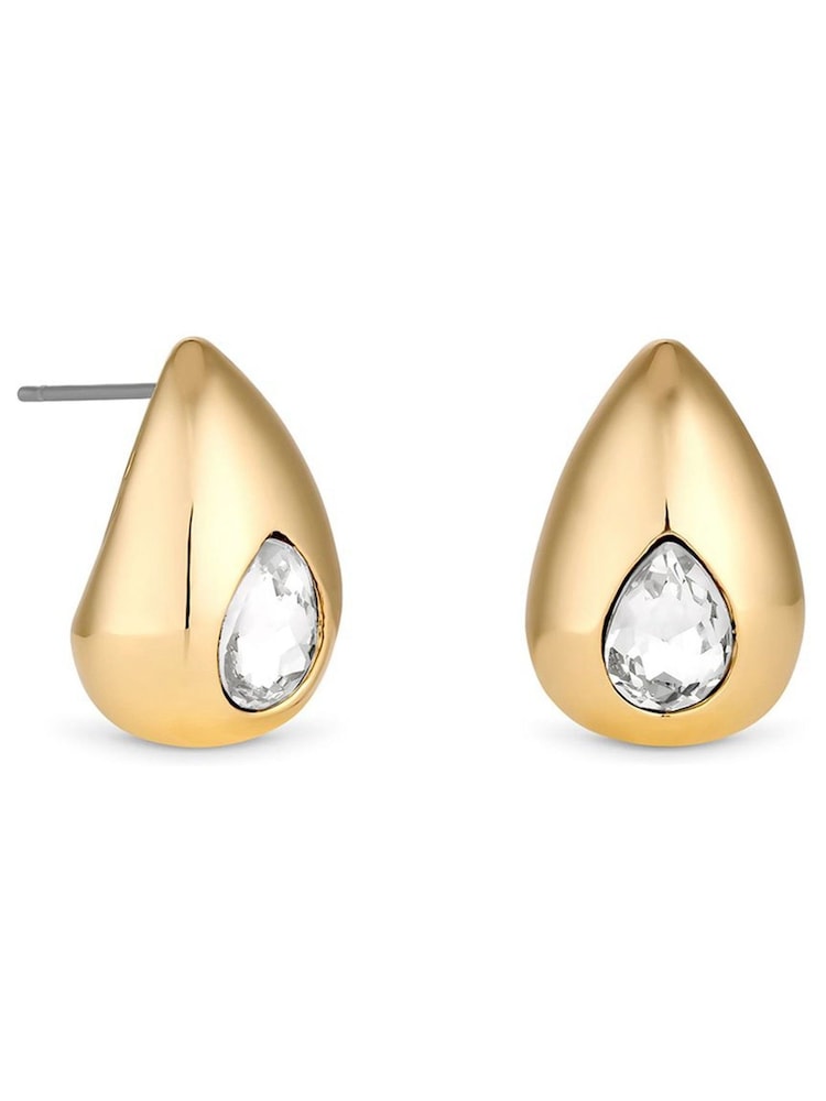 Mood Gold Tone Crystal Pear Dome Hoop Earrings - Image 1 of 4