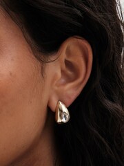 Mood Gold Tone Crystal Pear Dome Hoop Earrings - Image 2 of 4