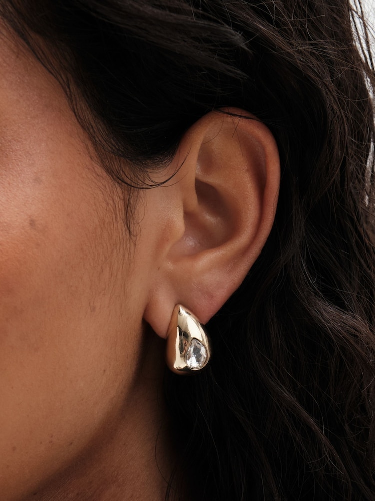 Mood Gold Tone Crystal Pear Dome Hoop Earrings - Image 2 of 4