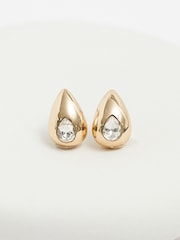 Mood Gold Tone Crystal Pear Dome Hoop Earrings - Image 3 of 4