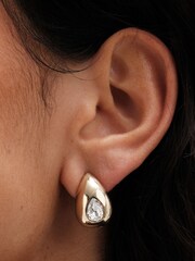Mood Gold Tone Crystal Pear Dome Hoop Earrings - Image 4 of 4