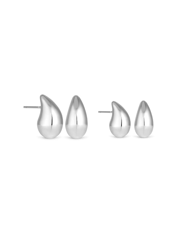 Mood Silver Plated Polished Dome Hoop 2 Pack Earrings - Image 1 of 4 Mood Silver Plated Polished Dome Hoop 2 Pack Earrings - Image 1 of 4