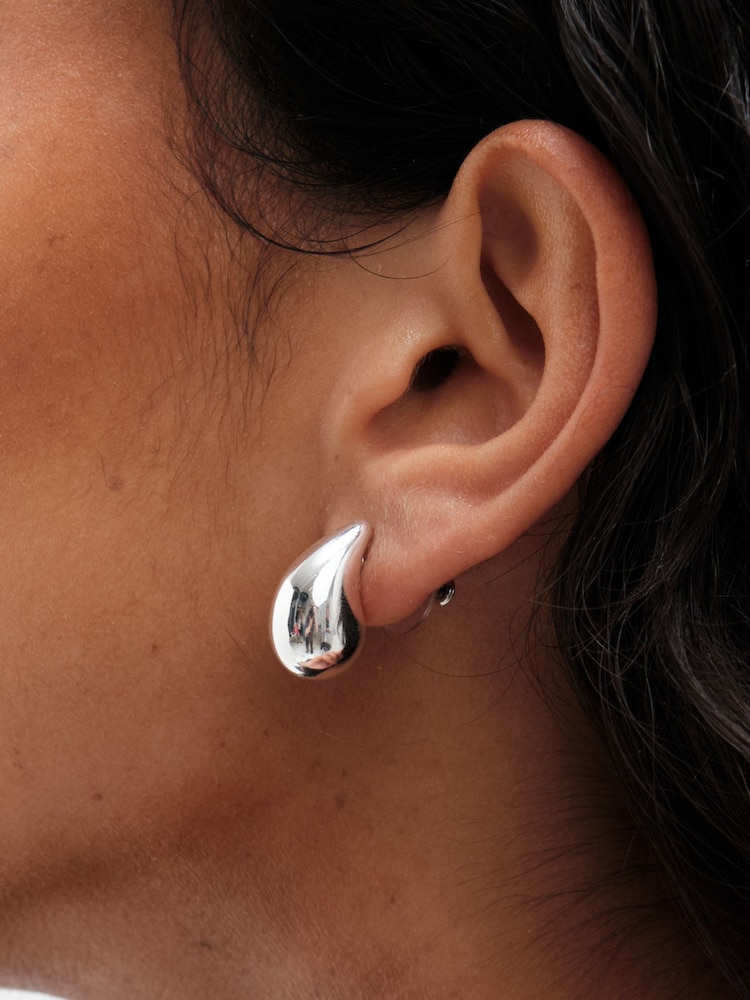 Mood Silver Plated Polished Dome Hoop 2 Pack Earrings - Image 2 of 4 Mood Silver Plated Polished Dome Hoop 2 Pack Earrings - Image 2 of 4