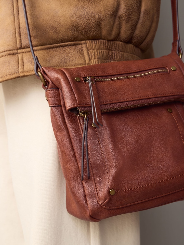 Tan Brown Washed Messenger Bag - Image 5 of 10