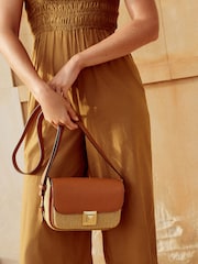 Tan Brown Raffia Cross-Body Bag - Image 3 of 10