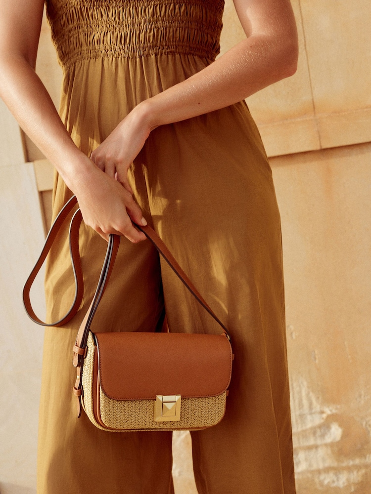 Tan Brown Raffia Cross-Body Bag - Image 3 of 10