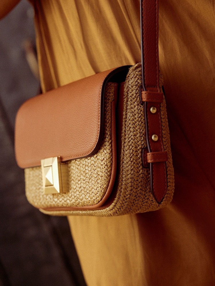 Tan Brown Raffia Cross-Body Bag - Image 5 of 10
