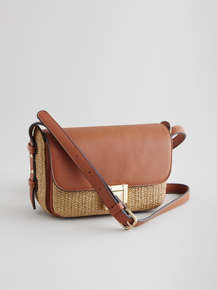 Tan Brown Raffia Cross-Body Bag - Image 6 of 10