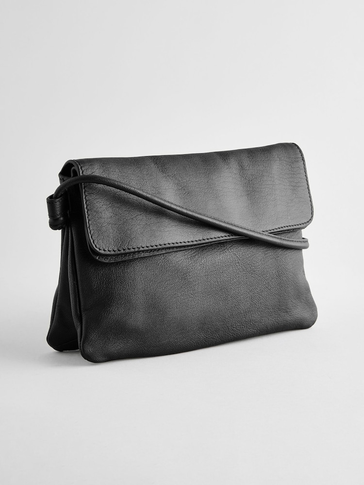 Black Leather Flap Cross-Body Bag - Image 3 of 8