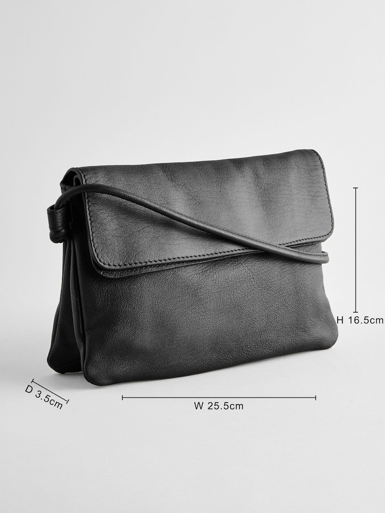 Black Leather Flap Cross-Body Bag - Image 4 of 8