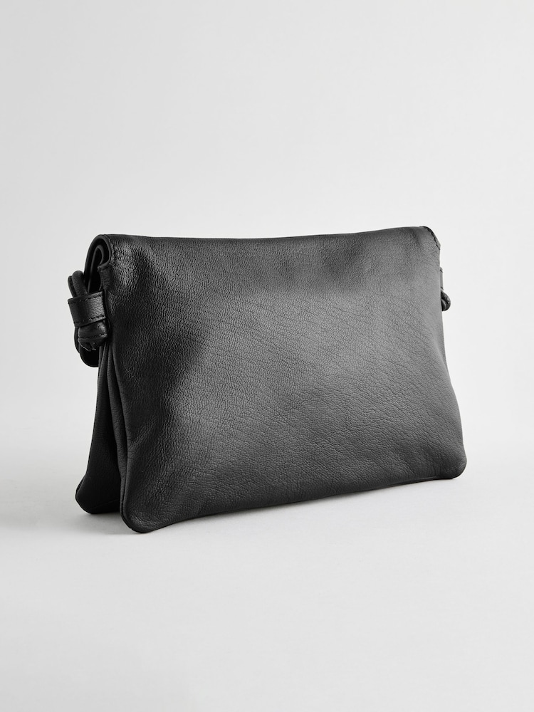 Black Leather Flap Cross-Body Bag - Image 5 of 8