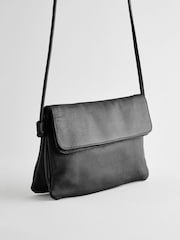 Black Leather Flap Cross-Body Bag - Image 7 of 8