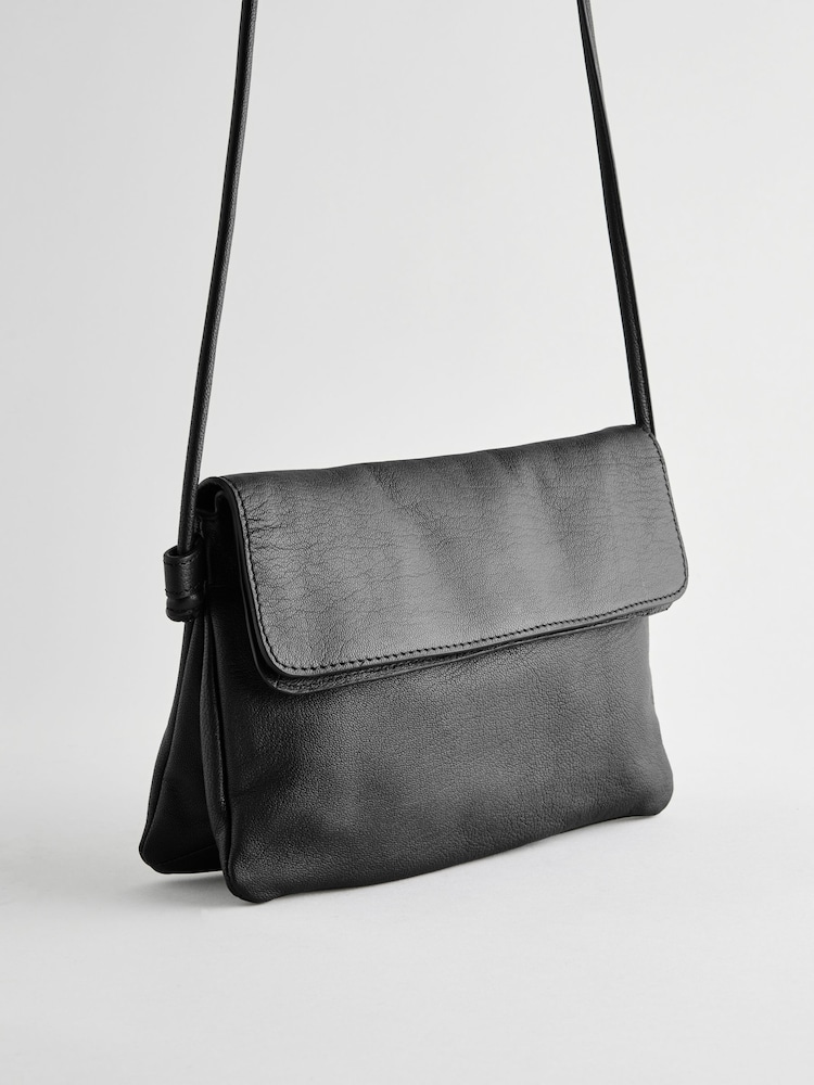 Black Leather Flap Cross-Body Bag - Image 7 of 8