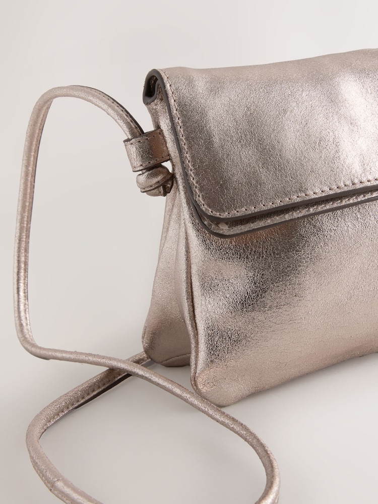 Gold Leather Flap Cross-Body Bag - Image 3 of 5
