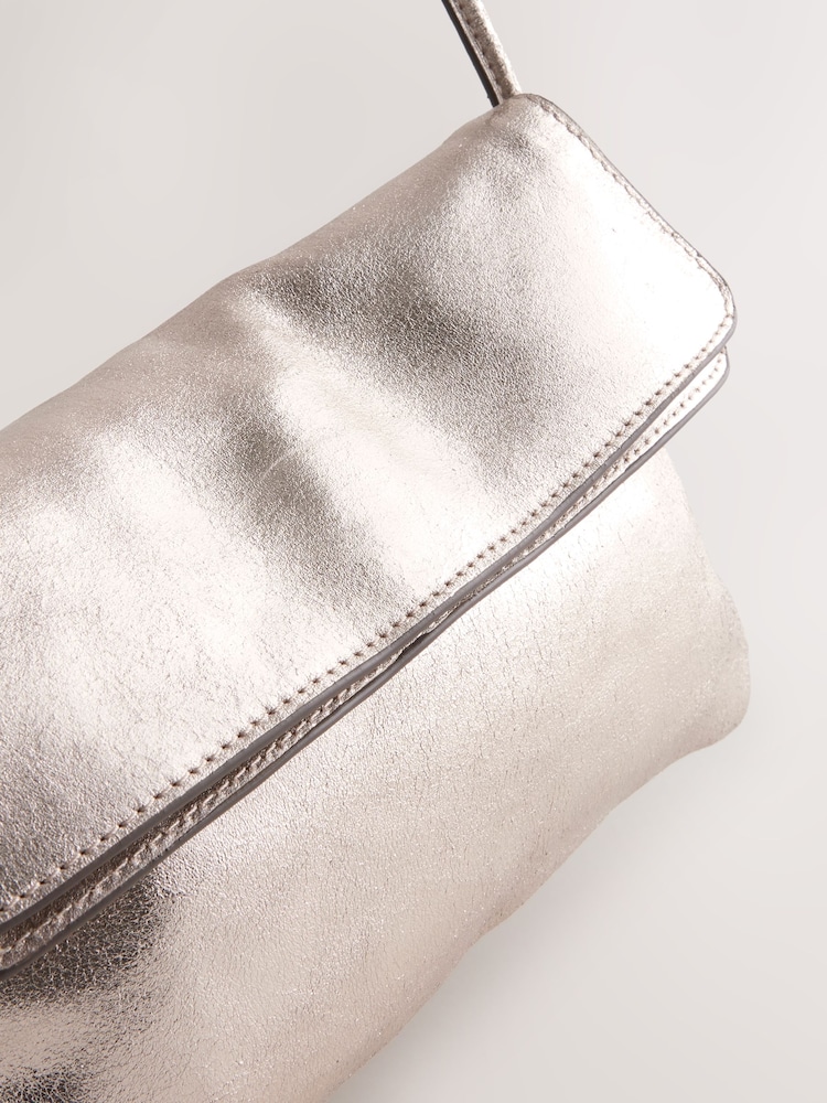 Gold Leather Flap Cross-Body Bag - Image 4 of 5