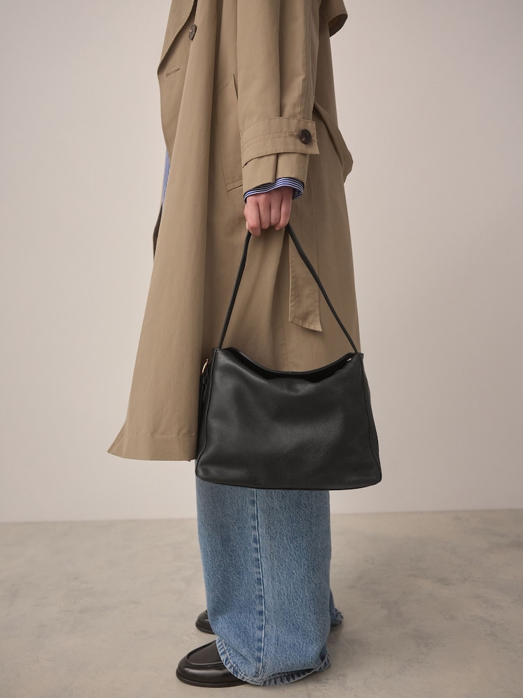 Black Leather Slouch Cross-Body Bag - Image 1 of 13