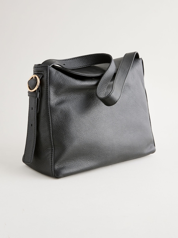 Black Leather Slouch Cross-Body Bag - Image 13 of 13
