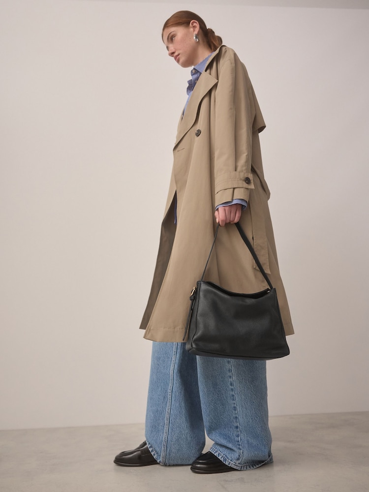 Black Leather Slouch Cross-Body Bag - Image 2 of 13